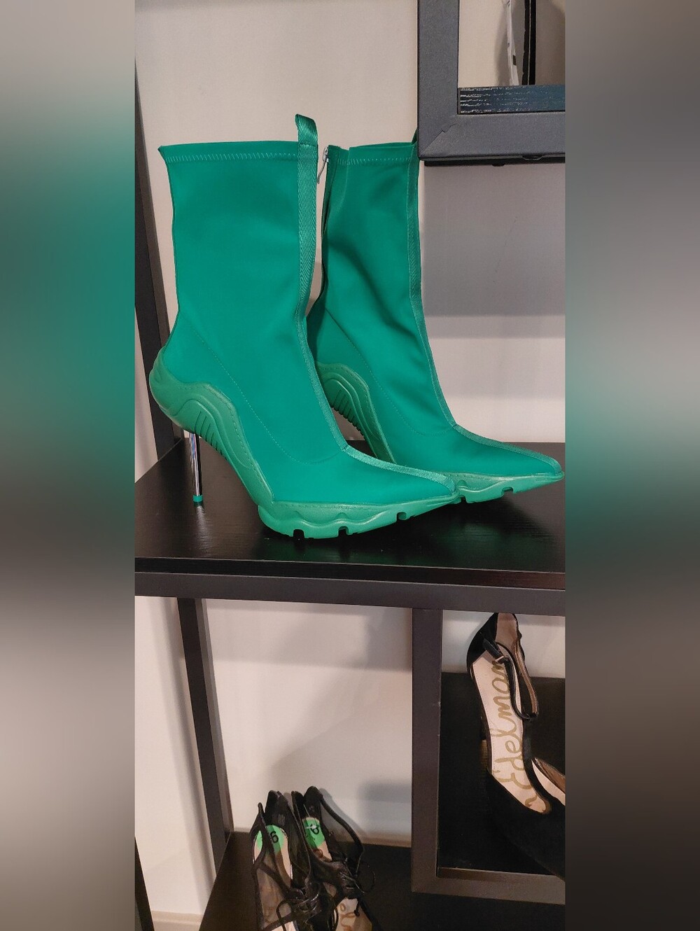 Women's Green Canvas Heeled Boots